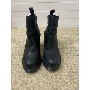 Dr. Doc Martens Women’s Magdalena Black Leather Heel Biker Punk Ankle Boots 8